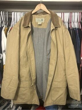 Vintage L.L. Bean Men's Khaki Field Coat with Corduroy Collar